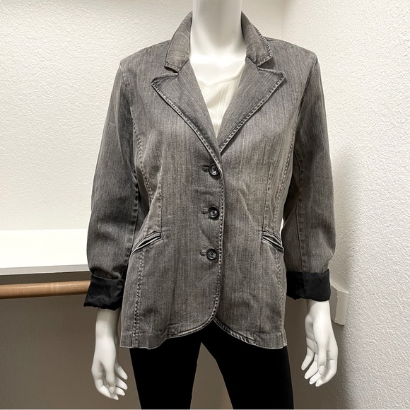 Coldwater Creek Shaped charcoal gray faded, stretch denim blazer, Sz 14 - Picture 1 of 14